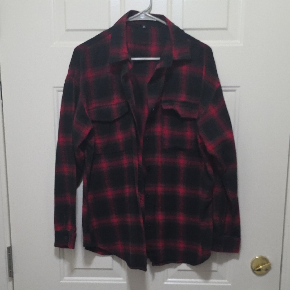 Red and Black Plaid Button-Up Shirt